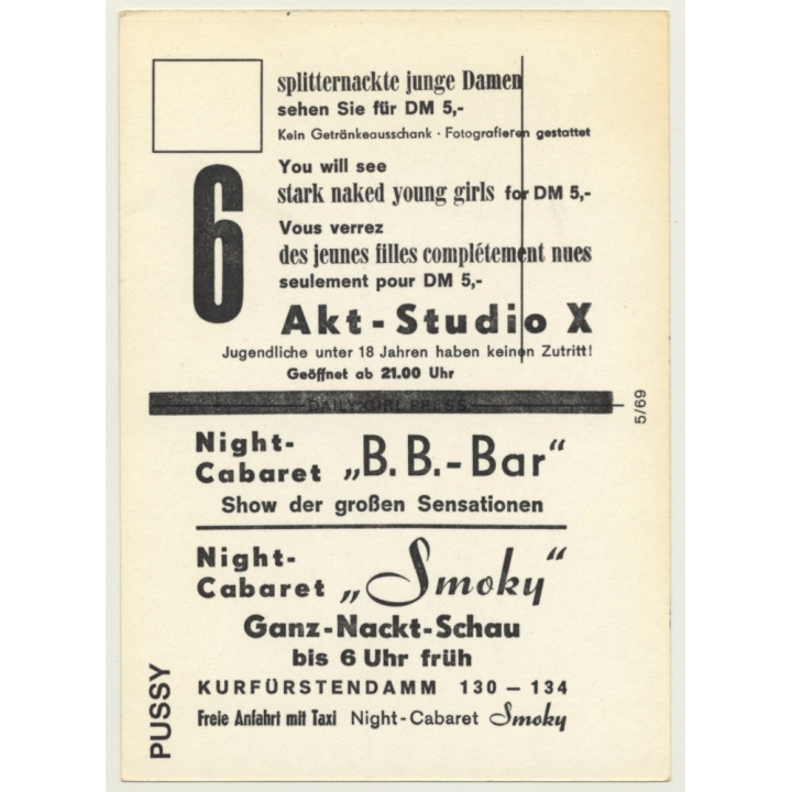 Nude Showgirl Pussy / Pin-Up Akt-Studio X (Vintage PC Berlin 1960s)