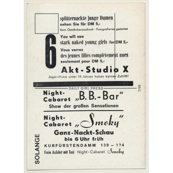 Nude Showgirl Solange / Pin-Up Akt-Studio X (Vintage PC Berlin 1960s)