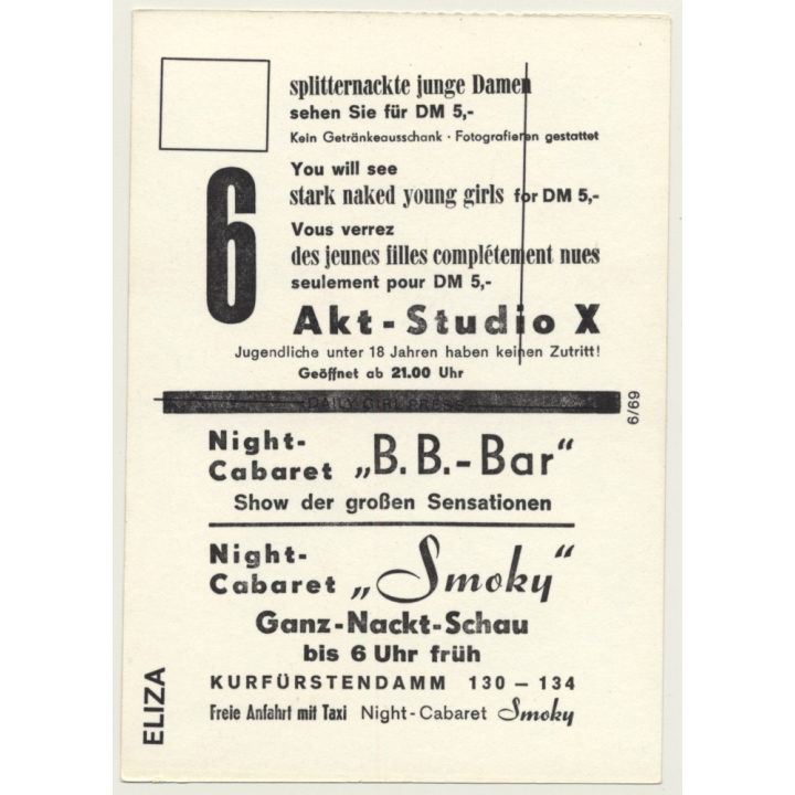 Nude Showgirl Eliza / Pin-Up Akt-Studio X (Vintage PC Berlin 1960s)
