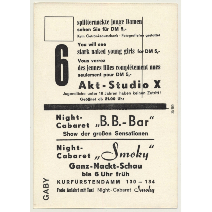 Nude Showgirl Gaby / Pin-Up Akt-Studio X (Vintage PC Berlin 1960s)