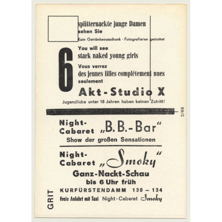 Nude Showgirl Grit / Pin-Up Akt-Studio X (Vintage PC Berlin 1960s)