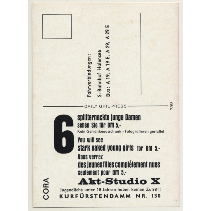 Nude Showgirl Cora / Pin-Up Akt-Studio X (Vintage PC Berlin 1960s)