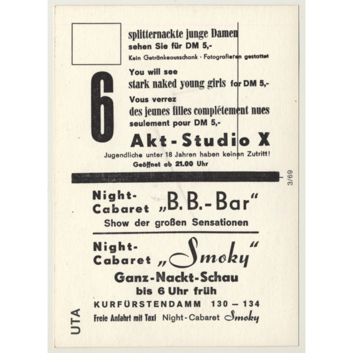 Nude Showgirl Uta / Pin-Up Akt-Studio X (Vintage PC Berlin 1960s)