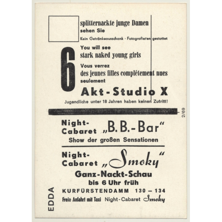 Nude Showgirl Ella / Pin-Up Akt-Studio X (Vintage PC Berlin 1960s)