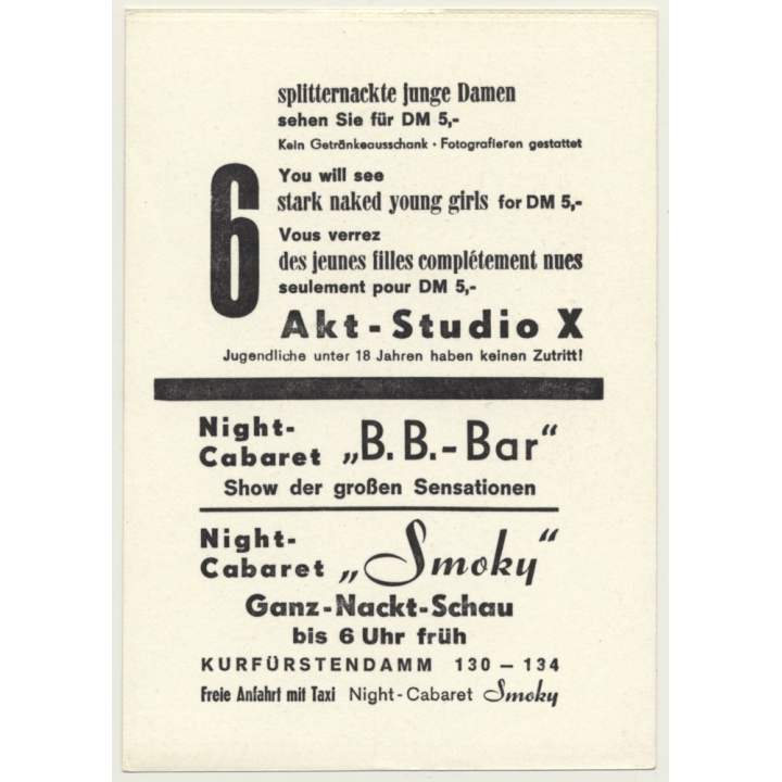 Nude Showgirl / Pin-Up Akt-Studio X (Vintage PC Berlin 1960s)