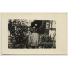 Beautiful Shot Of Young Girl In Garden / Hat (Vintage RPPC 1923)