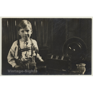 Sweet Boy In Lederhosen / Philips Radio - Bavaria (Vintage RPPC ~1930s/1940s)