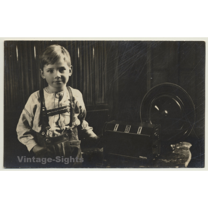 Sweet Boy In Lederhosen / Philips Radio - Bavaria (Vintage RPPC ~1930s/1940s)