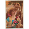 A. Noyer: Couple In Love / Flowers - Roses (Vintage Hand Tinted RPPC 1933)
