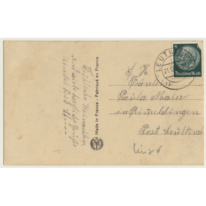 A. Noyer: Couple In Love / Flowers - Roses (Vintage Hand Tinted RPPC 1933)