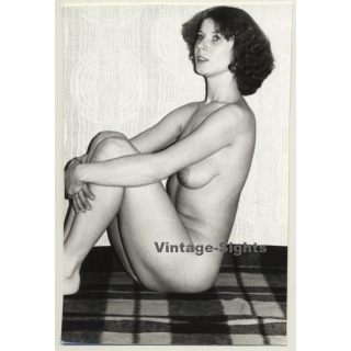 Tall Nude Curly Head On Checkered Blanket (Vintage Photo GDR 1980s)