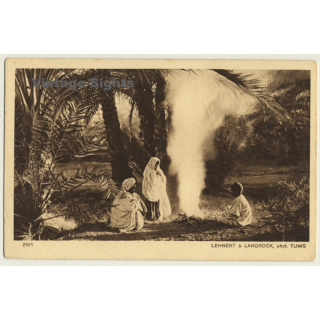 Lehnert & Landrock N° 2565: Autour Du Feu / Bedouins - Palms (Vintage PC ~1920s)