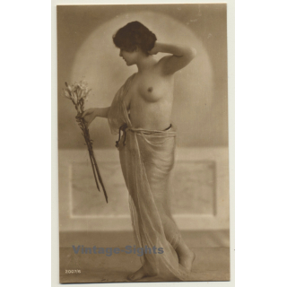 French Nude With Flowers / Toga - Boudoir - Risqué (Vintage RPPC ~1910s/1920s)