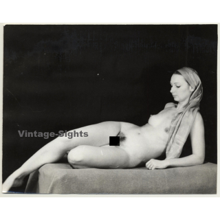 Natural Nude With Headscarf In Classic Pose (Vintage Photo Germany ~ 1960s)