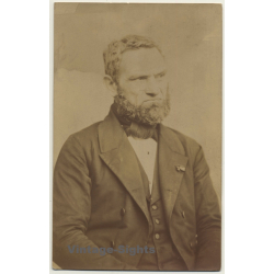 Grim Belgian Man With Abraham Lincoln Style Bear (Vintage RPPC ~1910s/1920s)