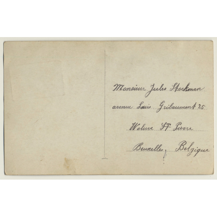 Grim Belgian Man With Abraham Lincoln Style Bear (Vintage RPPC ~1910s/1920s)