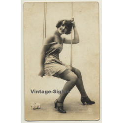 P.C. Paris 1467: Pretty French On Swing / Boudoir - Risqué (Vintage RPPC ~1910s/1920s)