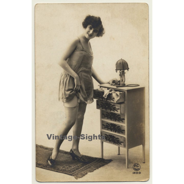 P.C. Paris 1289: Pretty French In Lingerie / Boudoir - Risqué (Vintage RPPC ~1910s/1920s)