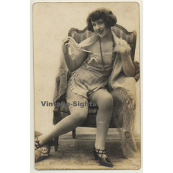 P.C. Paris 1536: Pretty French In Lounge Chair / Boudoir - Risqué (Vintage RPPC ~1910s/1920s)