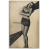 Rita Hayworth Wrapped In Fabric / Actress - Hollywood (Vintage RPPC ~ 1940s)