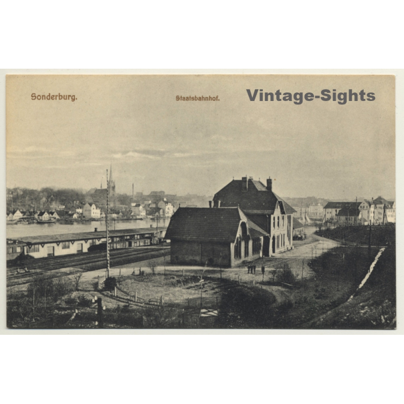 Sonderburg / Denmark: Staatsbahnhof / State Train Station (Vintage PC)