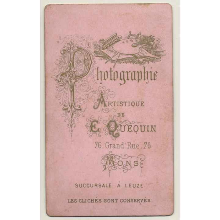 E. Quequin / Mons: Little Girl In White Victorian Dress (Vintage Carte De Visite / CDV ~1880s/1890s)