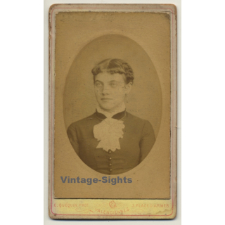 E. Quequin / Mons: Young Woman - Victorian Dress (Vintage Carte De Visite / CDV ~1880s/1890s)
