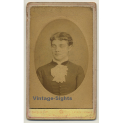 E. Quequin / Mons: Young Woman - Victorian Dress (Vintage Carte De Visite / CDV ~1880s/1890s)