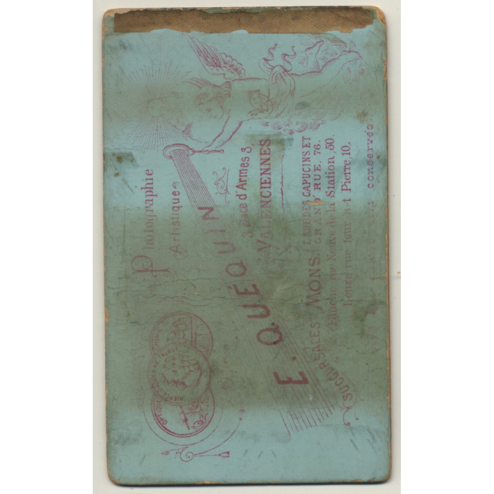 E. Quequin / Mons: Young Woman - Victorian Dress (Vintage Carte De Visite / CDV ~1880s/1890s)