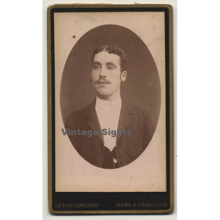 Deton-Cornand / Mons & Charleroi: Snobby Young Man / Dreamy Eyes - Moustache (Vintage Carte De Visite / CDV ~1880s/1890s)