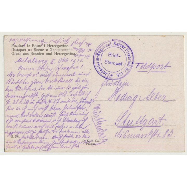 Bosnia & Herzegovina: Woman In Traditional Costume (Vintage Field Post PC 1915)