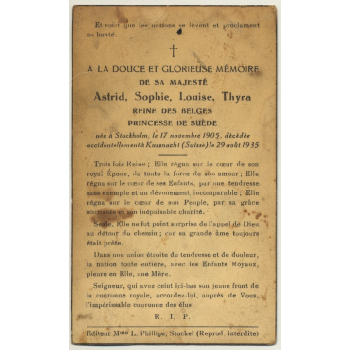 Astrid Reine Des Belge (Vintage Commemorative Photo Card ~1930s)