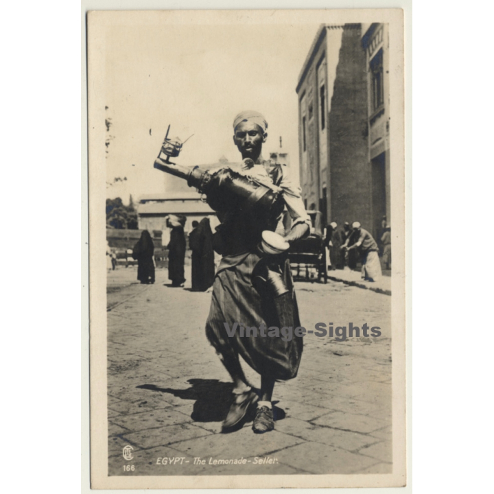 Lehnert & Landrock / Egypt: The Lemonade Seller (Vintage RPPC Ethnic ~1920s)