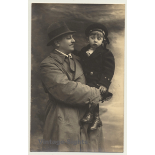 Proud Father Carries His Son / Sailor Outfit (Vintage RPPC ~1910s/1920s)