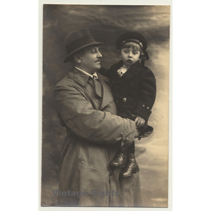 Proud Father Carries His Son / Sailor Outfit (Vintage RPPC ~1910s/1920s)