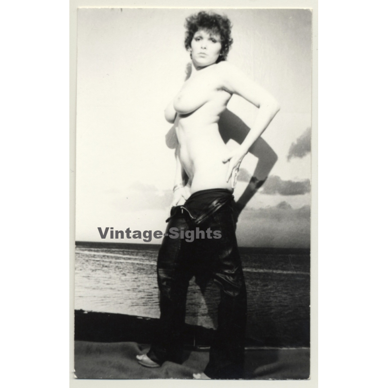 Busty Semi Nude Woman Takes off Leather Pants (Vintage Photo GDR ~ 1980s)