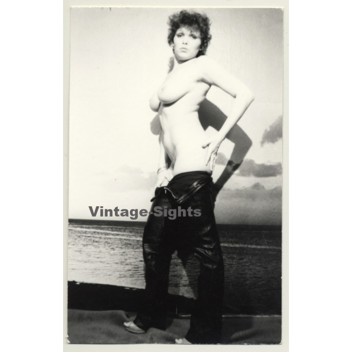 Busty Semi Nude Woman Takes off Leather Pants (Vintage Photo GDR ~ 1980s)