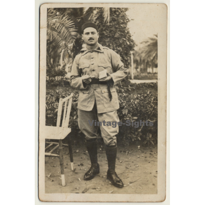 Spanish Soldier In Uniform / Moustache - Boots (Vintage RPPC ~1920s)