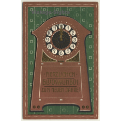 New Year Greetings: Grandfather Clock (Vintage PC Germany 1909)