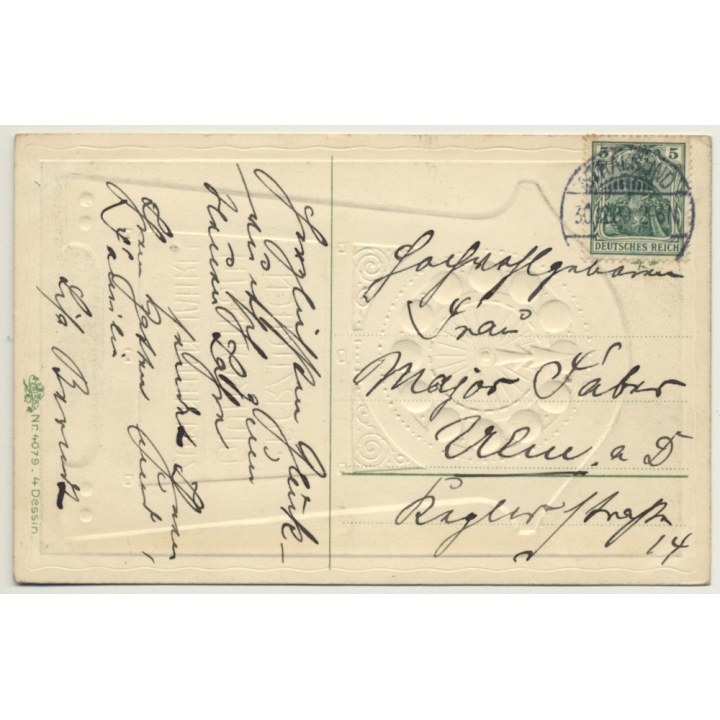 New Year Greetings: Grandfather Clock (Vintage PC Germany 1909)