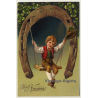 New Year Greetings: Boy On Horseshoe Swing (Vintage PC Germany 1906)