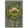 New Year Greetings: Windmill - Flowers (Vintage PC Germany 1908)