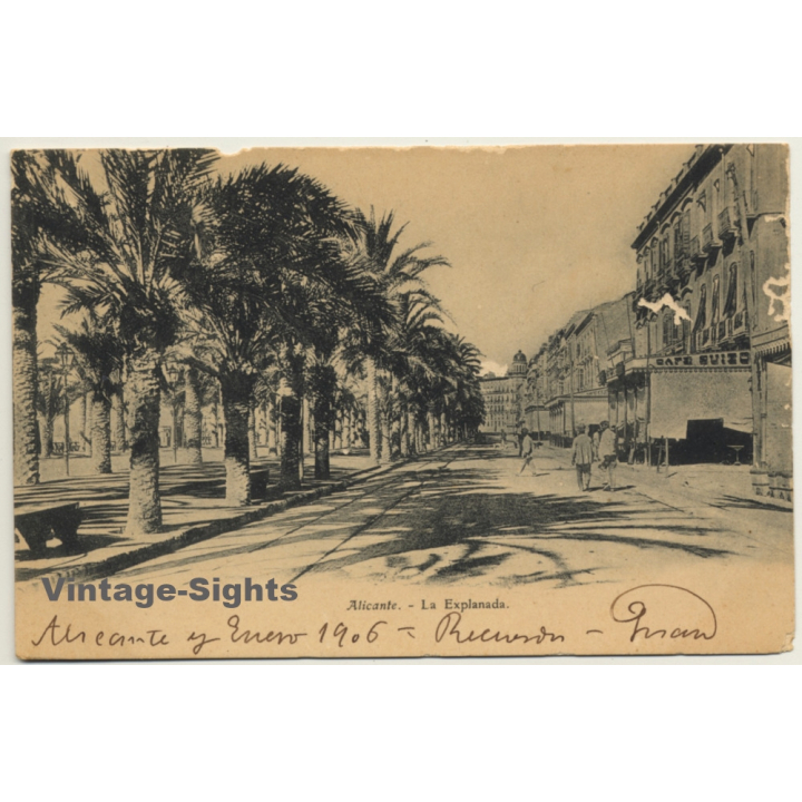 Alicante / Spain: La Explanada - Café Suizo (Vintage PC 1906)