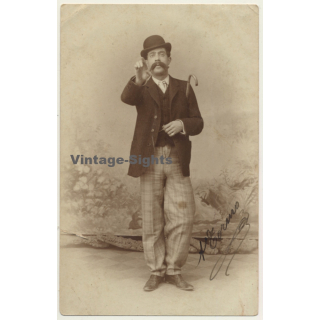 Portrait Of Spanish Dandy / Bowler & Big Moustache (Vintage RPPC  ~1900s)