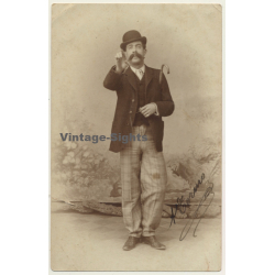 Portrait Of Spanish Dandy / Bowler & Big Moustache (Vintage RPPC  ~1900s)