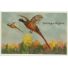 2 Flying Pheasants / Faisan - Poultry (Vintage Artist PC)