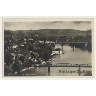 Maribor / Slovenia: Town View - River Drava & Bridges (Vintage RPPC 1939)
