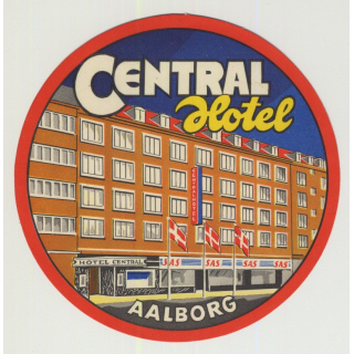 Central Hotel - Aalborg / Denmark - SAS Airline (Vintage Luggage Label)