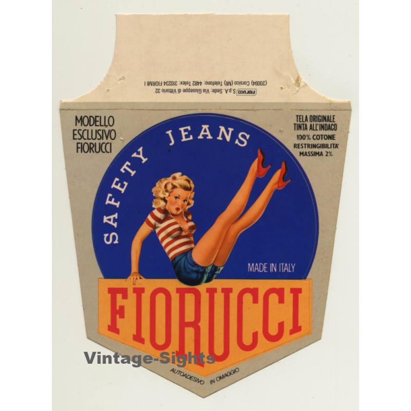 Rare Vintage Fiorucci Jeans Pinup Sticker / Decal  - Large (Italy 1980s)