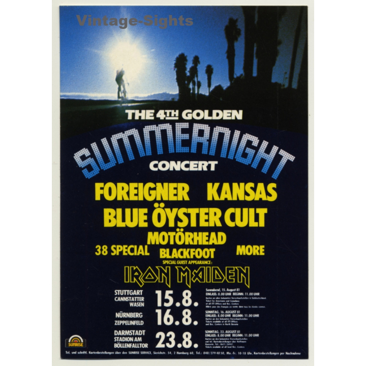 4th Golden Summernight Concert: Iron Maiden - Motörhead - Foreigner (Vintage Sticker 1981)